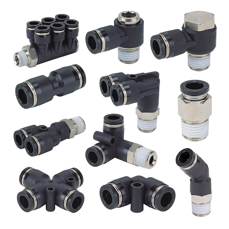 Various types of plastic pipe fittings.