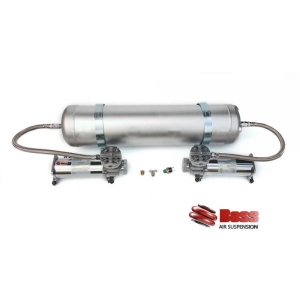A stainless steel air compressor with Boss Street Cruiser Airforce hoses.