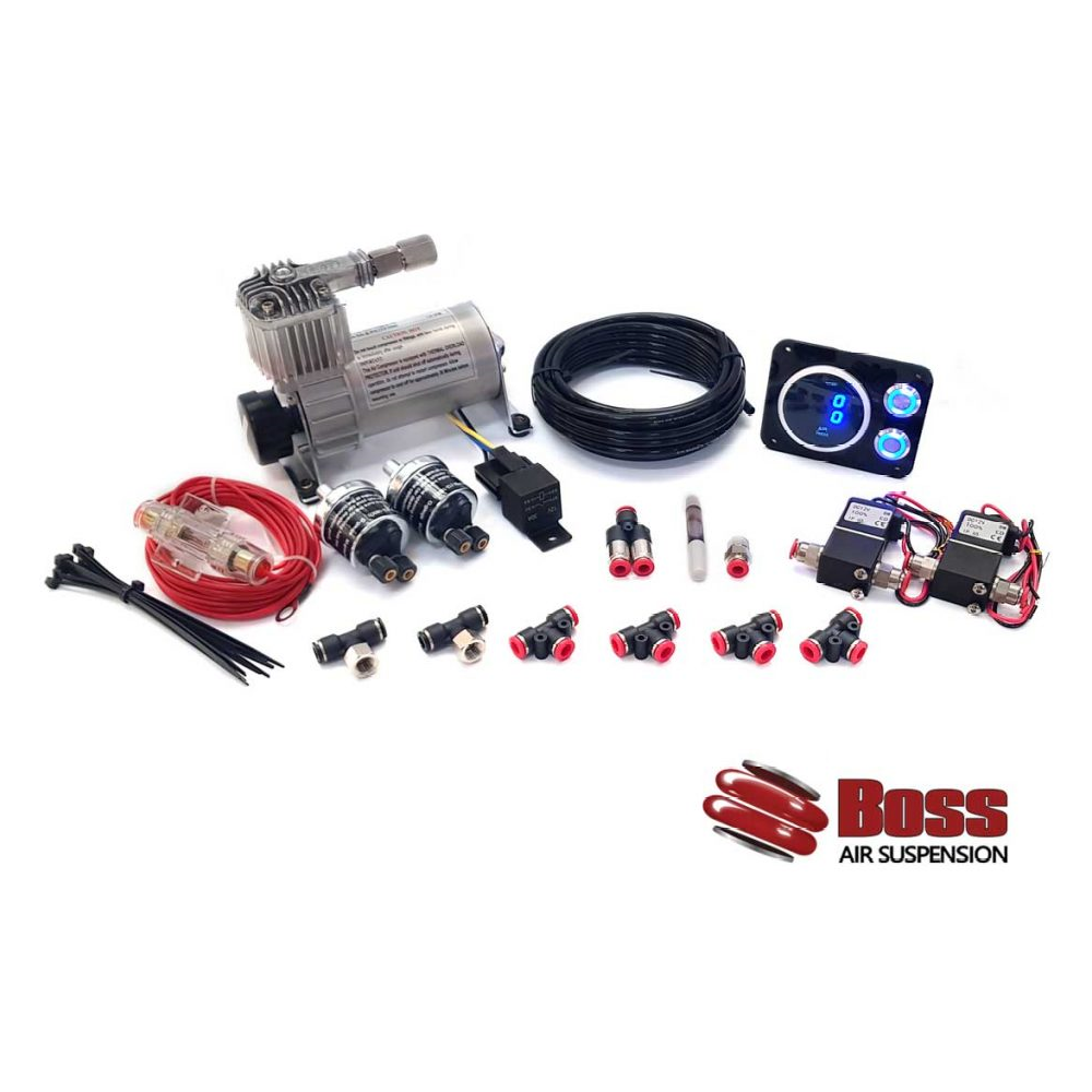 A Boss Digital Airbag Inflation Kit PX01 with hoses and wires for efficient inflation.