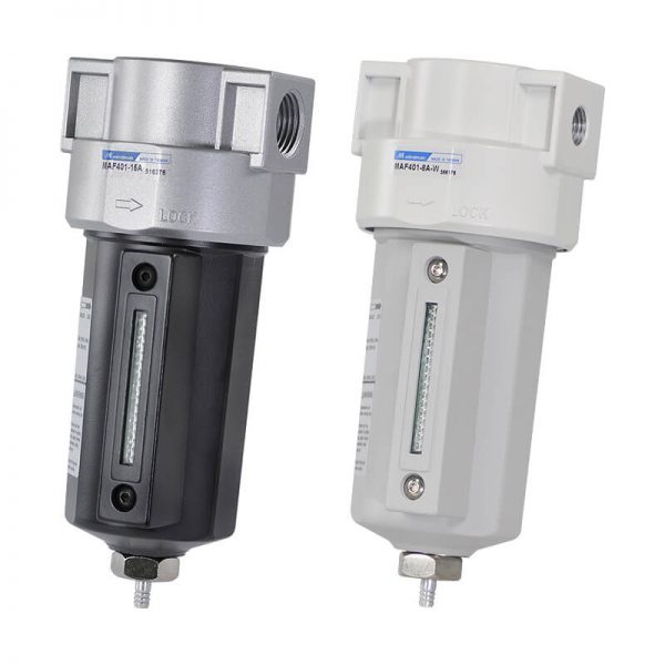 Two Mindman MAF401 Pneumatic Air Filter 1/2 Port filters on a white background.