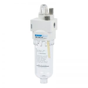 A Mindman MAL200L Pneumatic Lubricator 1/8 BSPT fitted with an air filter on a white background.