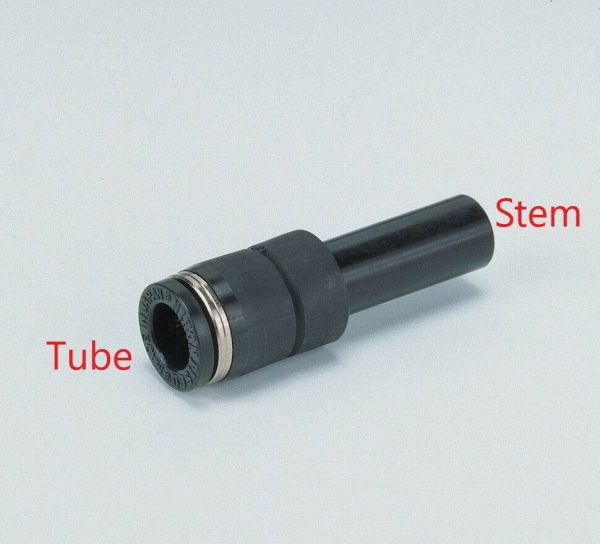 A black PISCO Straight Stem Reducer Fittings - Metric with the words stem and tube.