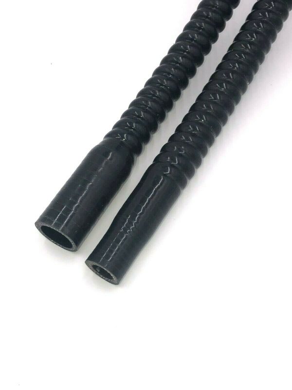 A pair of black plastic hoses from the PVH Long Length Provent 200 Hose Kit on a white background.
