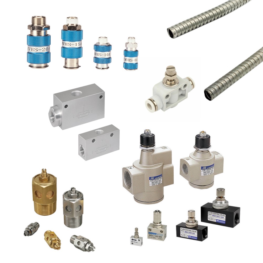 Various types of pressure valves and fittings.