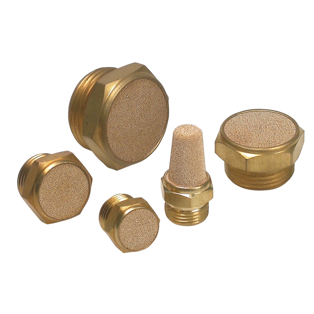A set of brass filter caps on a white background.
